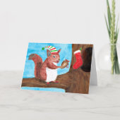 Niedliches Weihnachtshörnchen mit Acorn-Karte Karte (Vorderseite)
