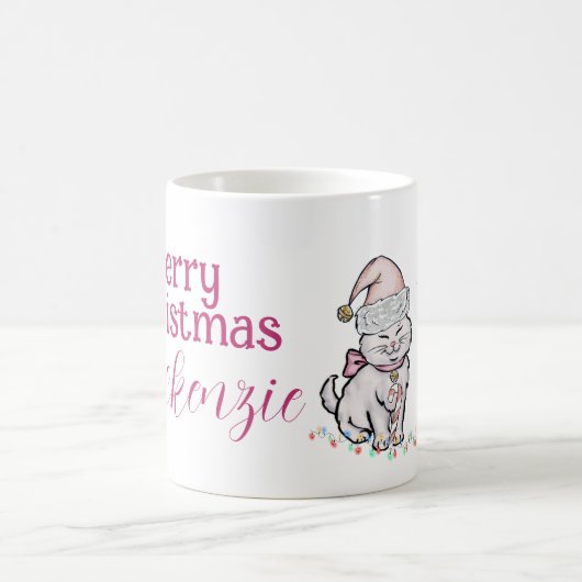 Niedliches Weihnachtskätzchen in Weihnachtsmannmüt Kaffeetasse (Mittel)