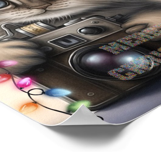 Niedliches Weihnachtskätzchen mit Kamera Poster (Ecke)