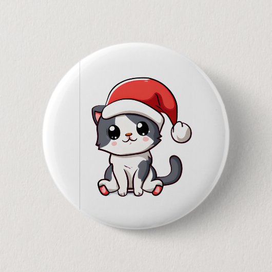Niedliches Weihnachtskätzchen mit Weihnachtsmannmü Button (Vorderseite)