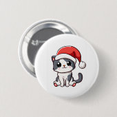 Niedliches Weihnachtskätzchen mit Weihnachtsmannmü Button (Vorne & Hinten)
