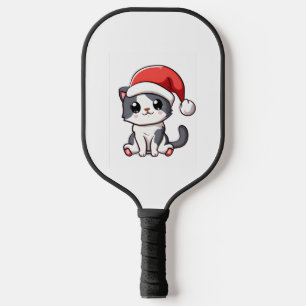 Niedliches Weihnachtskätzchen mit Weihnachtsmannmü Pickleball Schläger