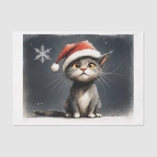 Niedliches Weihnachtskätzchen mit Weihnachtsmütze Seidenpapier (Vorderseite)