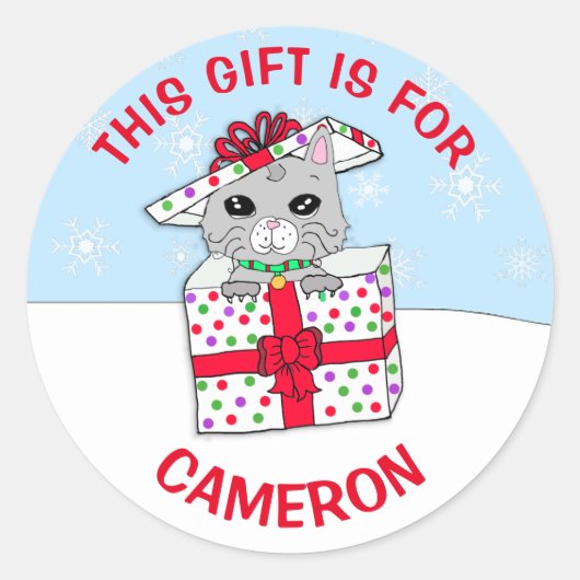 Niedliches Weihnachtskätzchen Personalisierter Ges Runder Aufkleber (Vorderseite)
