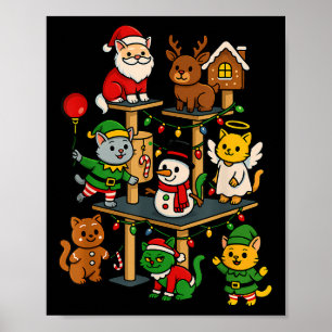 Niedliches Weihnachtskatzenbaum Weihnachtsbaum-Des Poster