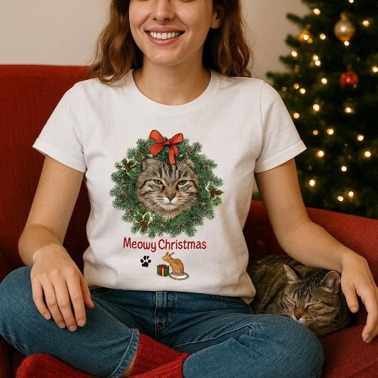 Niedliches Weihnachtskatzenfeuer T-Shirt