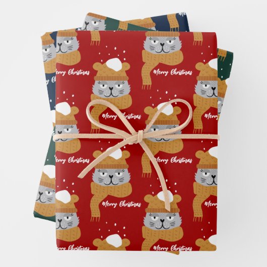 Niedliches Weihnachtskatzenmuster Geschenkpapier Set (Beispiel)