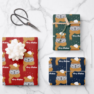 Niedliches Weihnachtskatzenmuster Geschenkpapier Set