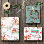 Niedliches Weihnachtskatzenmuster Geschenkpapier Set