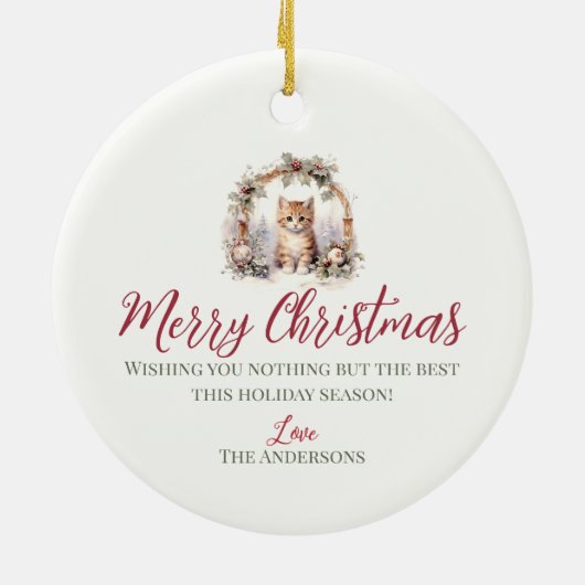 Niedliches Weihnachtskatzentier Keramik Ornament (Hinten)