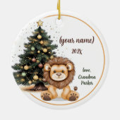 Niedliches Weihnachtskind Lion Personalisiert Kids Keramik Ornament (Hinten)