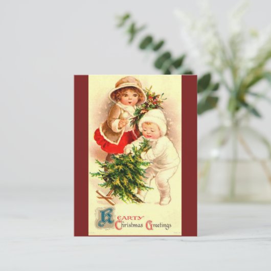 Niedliches Weihnachtskinderbild auf Postkarte (Stehend Vorderseite)