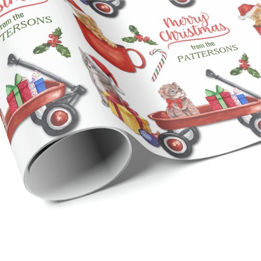 Niedliches Weihnachtskittenmuster Geschenkpapier (Rolleneckpunkt)