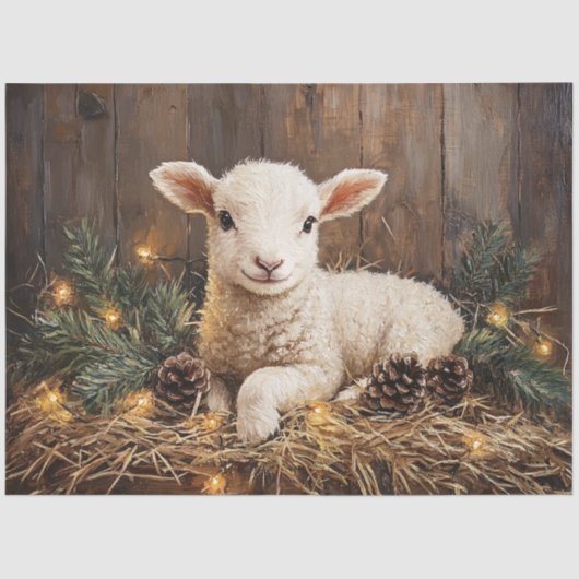 Niedliches Weihnachtslamm Rustikale Malerei Decoup Seidenpapier (Vorderseite)