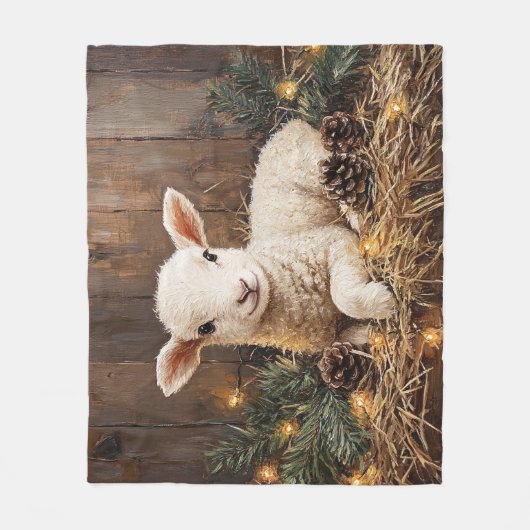 Niedliches Weihnachtslamm Rustikale Malerei Fleecedecke (Vorderseite)