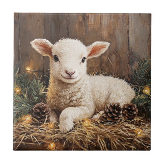 Niedliches Weihnachtslamm Rustikale Malerei Fliese