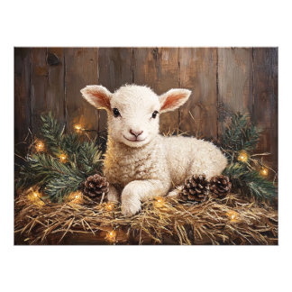 Niedliches Weihnachtslamm Rustikale Malerei Fotodruck
