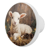 Niedliches Weihnachtslamm Rustikale Malerei Keramikknauf (Rechts)