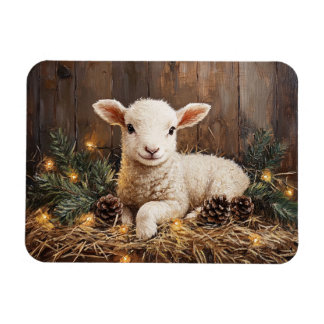 Niedliches Weihnachtslamm Rustikale Malerei Magnet