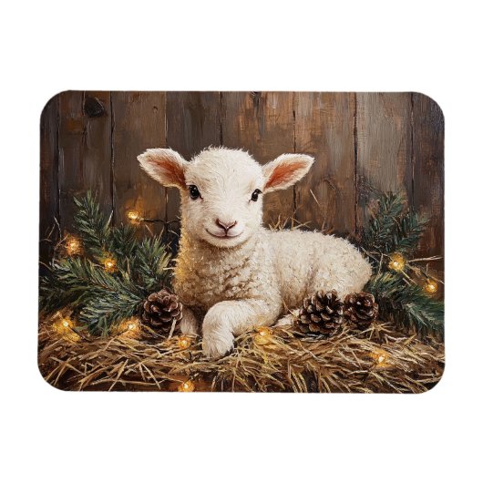 Niedliches Weihnachtslamm Rustikale Malerei Magnet (Horizontal)