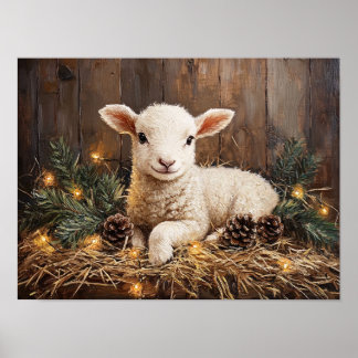 Niedliches Weihnachtslamm Rustikale Malerei Poster