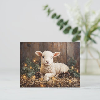 Niedliches Weihnachtslamm Rustikale Malerei Postkarte