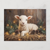 Niedliches Weihnachtslamm Rustikale Malerei Postkarte (Vorderseite)