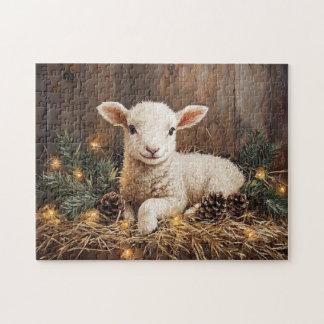 Niedliches Weihnachtslamm Rustikale Malerei Puzzle