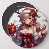 Niedliches Weihnachtsmädchen Button (Vorne & Hinten)