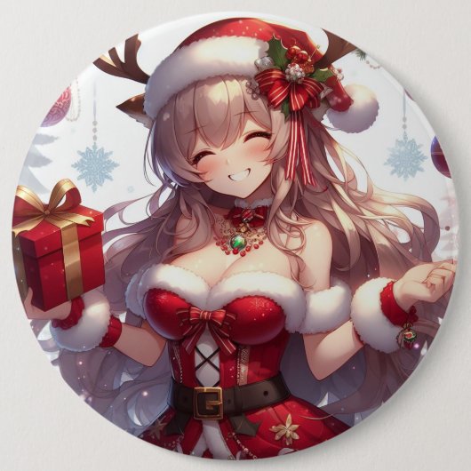 Niedliches Weihnachtsmädchen Button (Vorderseite)