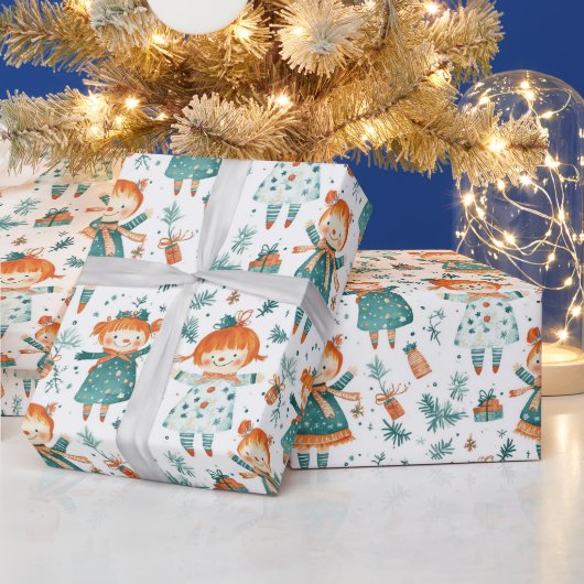 Niedliches Weihnachtsmädchen Geschenkpapier (Feiertage)