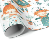 Niedliches Weihnachtsmädchen Geschenkpapier (Rolleneckpunkt)