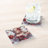 Niedliches Weihnachtsmädchen Glasuntersetzer (Schrägansicht)