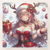 Niedliches Weihnachtsmädchen Glasuntersetzer (Vorderseite)