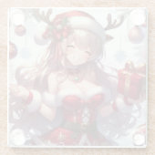 Niedliches Weihnachtsmädchen Glasuntersetzer (Rückseite)