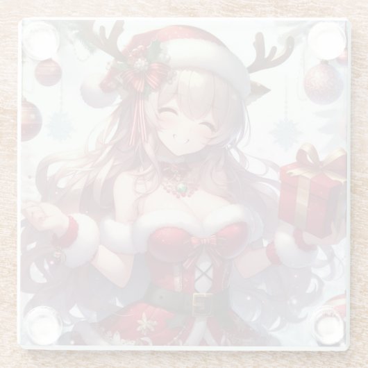 Niedliches Weihnachtsmädchen Glasuntersetzer (Rückseite)