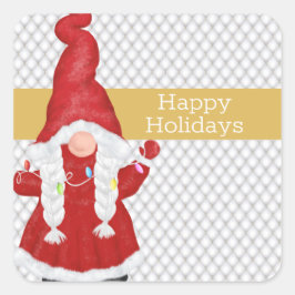 Niedliches Weihnachtsmädchen Gnome Quadratischer Aufkleber
