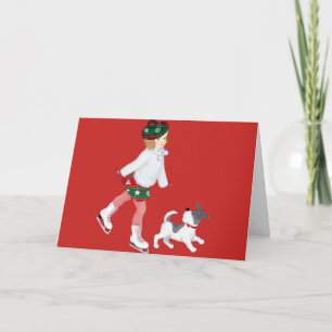 Niedliches Weihnachtsmädchen & Hund Karte