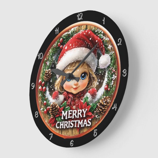 Niedliches Weihnachtsmädchen im Kraut Große Wanduhr (Winkel)