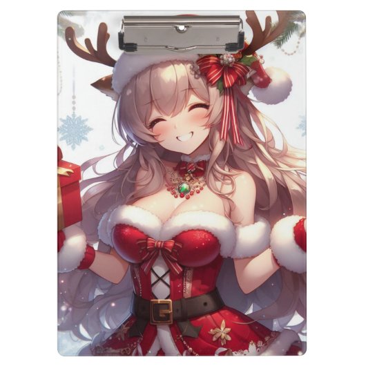 Niedliches Weihnachtsmädchen Klemmbrett (Vorderseite)