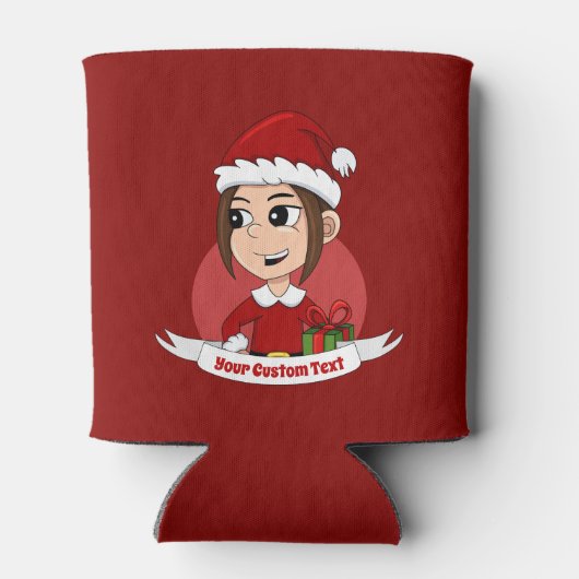 Niedliches Weihnachtsmädchen mit braunem Haar Dosenkühler (Rückseite)