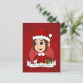 Niedliches Weihnachtsmädchen mit braunem Haar Feiertagspostkarte (Stehend Vorderseite)