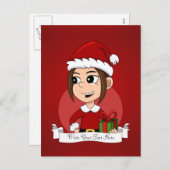 Niedliches Weihnachtsmädchen mit braunem Haar Feiertagspostkarte (Vorne/Hinten)
