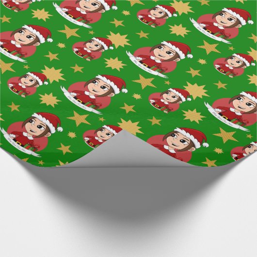 Niedliches Weihnachtsmädchen mit braunem Haar Geschenkpapier (Ecke)