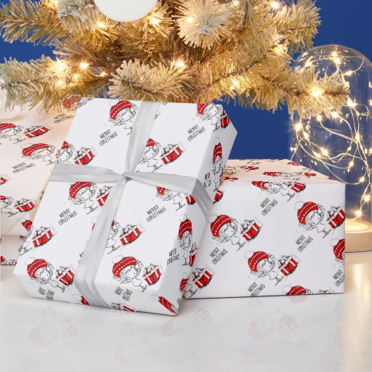 Niedliches Weihnachtsmädchen mit Geschenk Geschenkpapier (Feiertage)