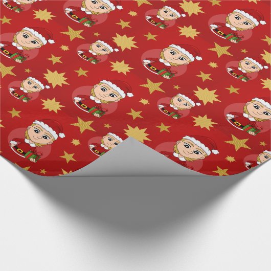 Niedliches Weihnachtsmädchen mit kurzem blondem Ha Geschenkpapier (Ecke)