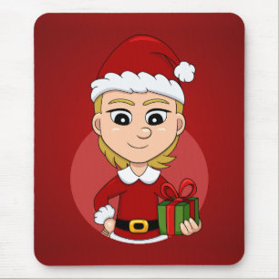 Niedliches Weihnachtsmädchen mit kurzem blondem Ha Mousepad