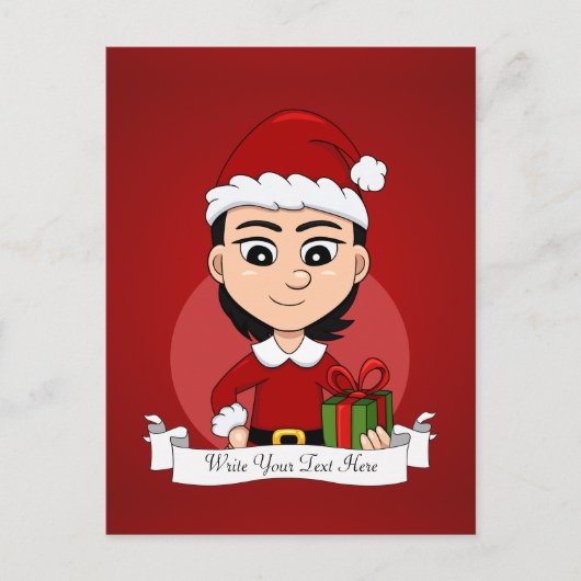 Niedliches Weihnachtsmädchen mit kurzem schwarzem Feiertagspostkarte (Vorderseite)