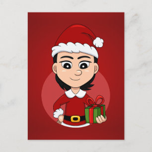 Niedliches Weihnachtsmädchen mit kurzem schwarzem  Feiertagspostkarte