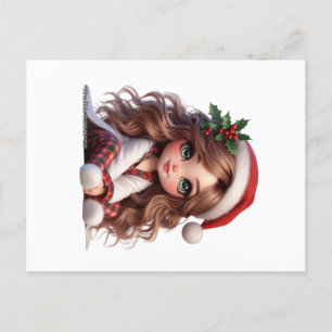 Niedliches Weihnachtsmädchen mit Weihnachtsmannmüt Postkarte